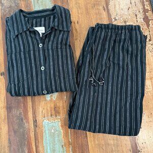 TanJay 2 Piece Set Pants & Top‎ Black White Stripe Size Medium